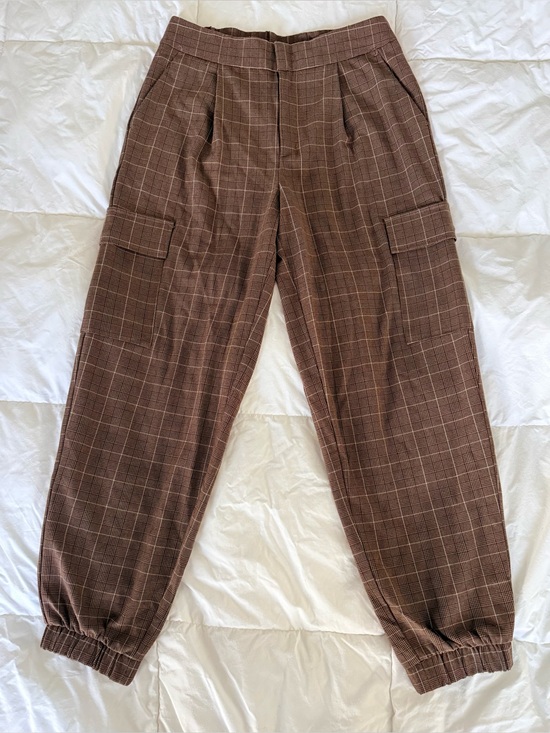 a new day Pants - a new day Brown Plaid Cargo Jogger Pants